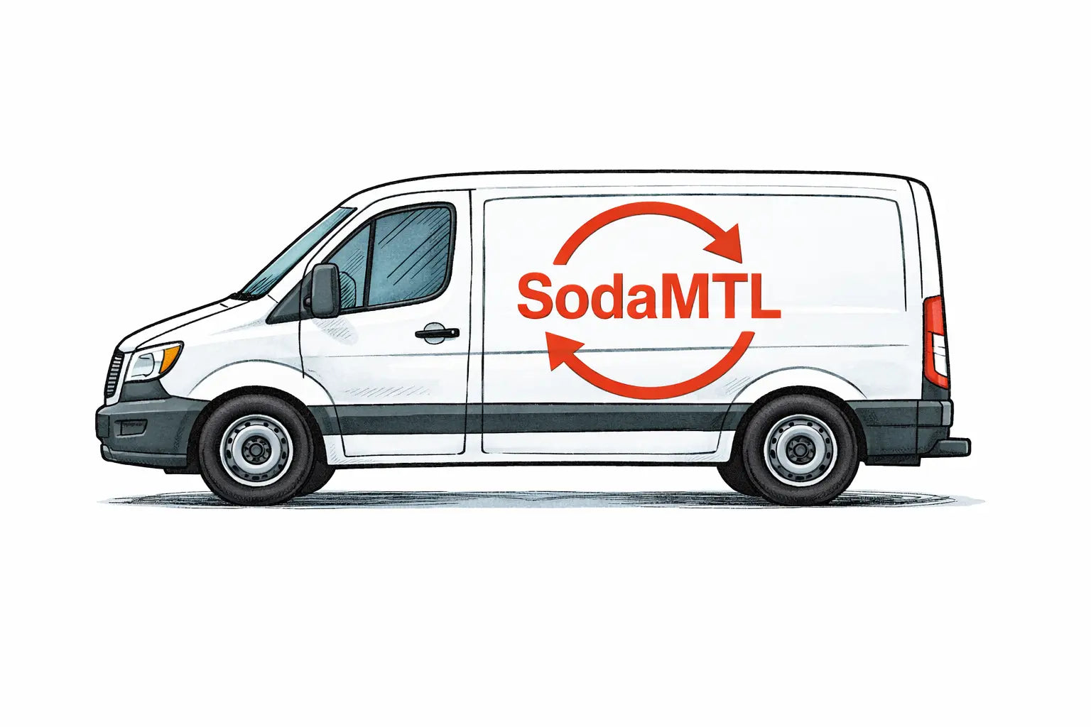 Camion de livraison avec le logo SodaMTL. 