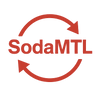 Logo SodaMTL avec deux demi‑flèches formant un symbole d’échange, en rouge Montréal. 